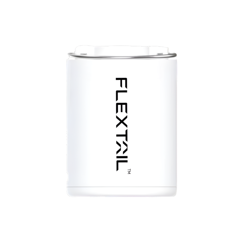 White tumbler with 'FLEXTAIL' logo on a white background