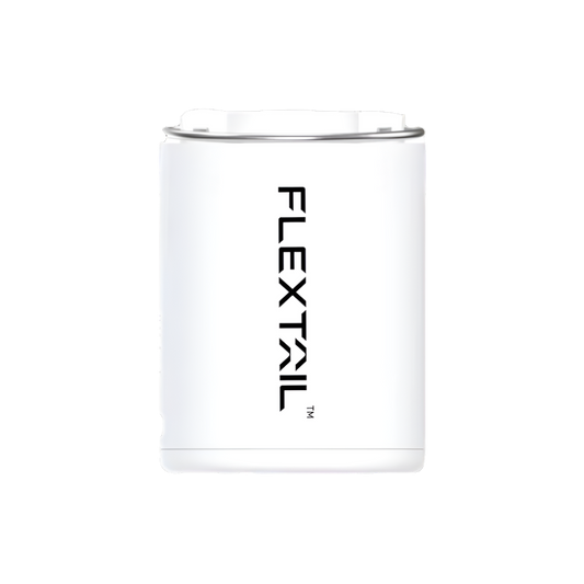 White tumbler with 'FLEXTAIL' logo on a white background
