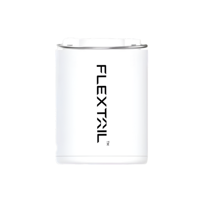 White tumbler with 'FLEXTAIL' logo on a white background
